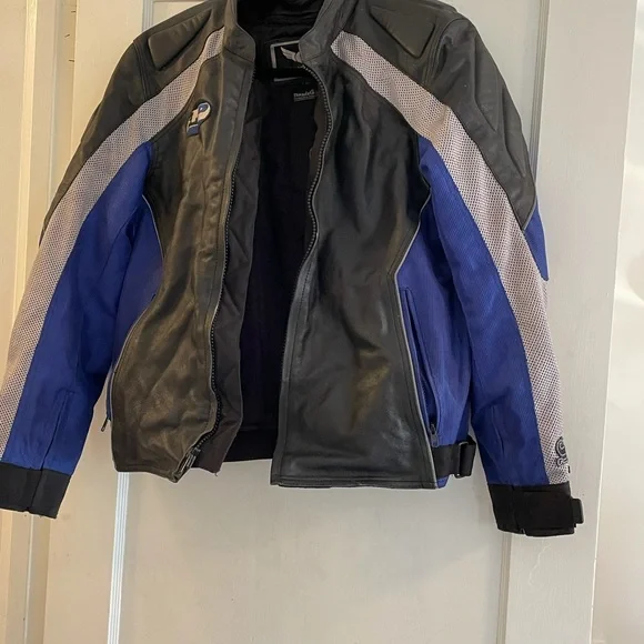 Street Legal Performance Medium Leather Black & Blue Padded Motorcycle Jacket